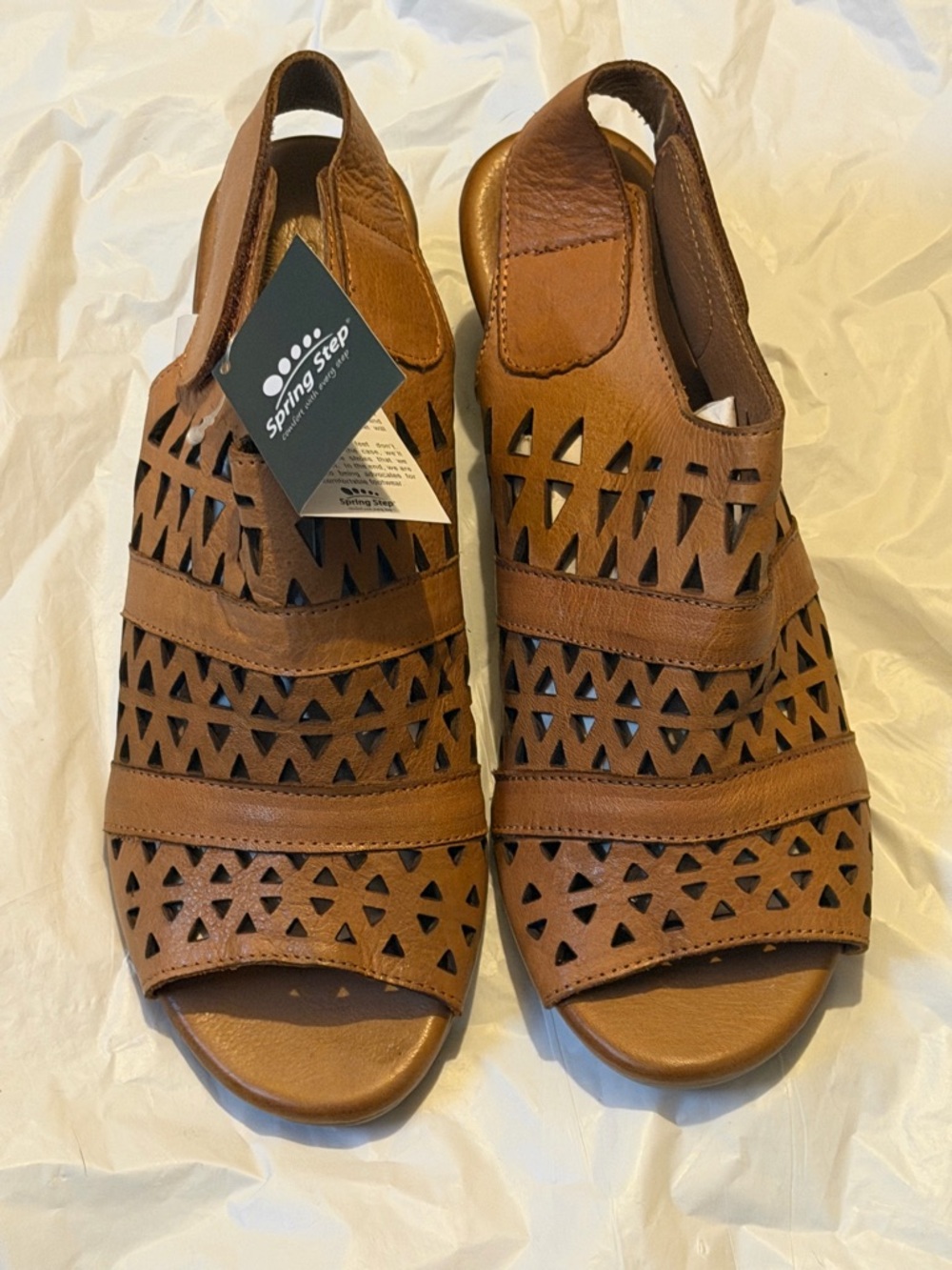Spring Step Brown Leather Strappy Cut-Out Comfort Block Sandal Women's 39 -8.5